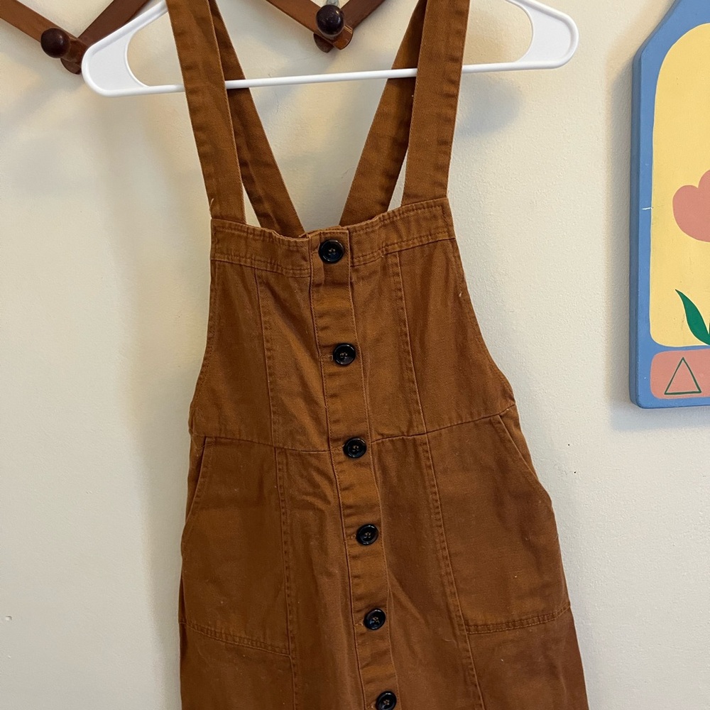 Brown Button-Front Pinafore Dress